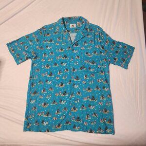 Santa Mickey and Friends Woven Button Down Christmas Mens Shirt- Size Medium